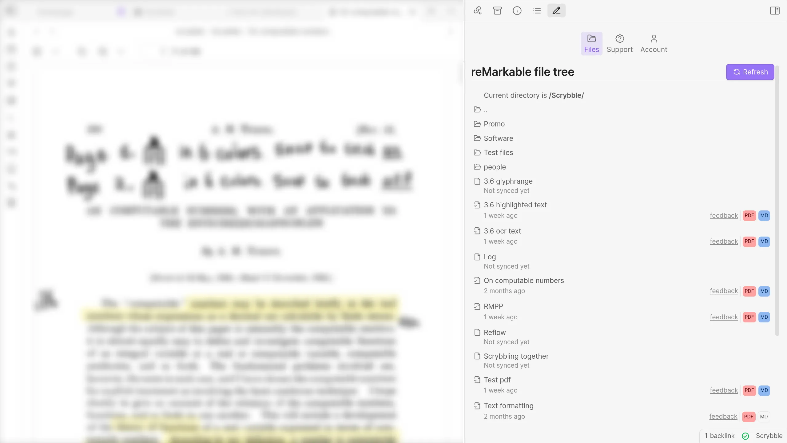 An image showing the reMarkable file tree UI within Obsidian